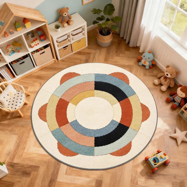 Uroczy OkrąGłY Geometryczny Pluszowy Dywanik Do Pokoju DziecięCego Dekoracja Pokoju NiemowlęCego Mata PodłOgowa OkrąGłY Dywan Mata Do Przechowywania Zabawek Mata 90Cm-Dia.-image