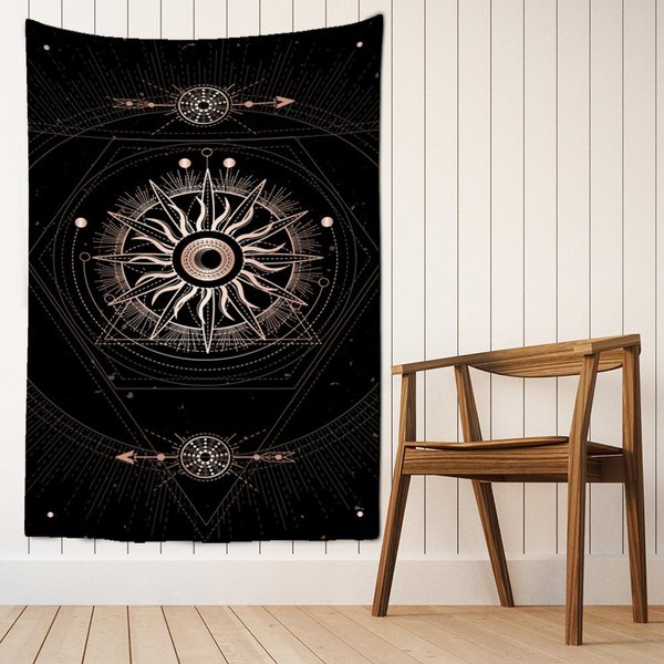 Tapiz De Cartas Del Tarot Para Colgar En La Pared, DiseñO De Sol Y Luna, Mandala, Bohemio, PsicodéLico, BrujeríA, Hippie, DecoracióN Del Hogar 95X70Cm-image