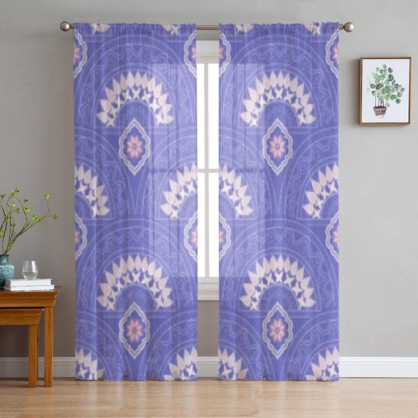 Cortinas Transparentes De Tul ÉTnico Abstracto Morado Para Sala De Estar La HabitacióN Dormitorio DecoracióN De Cocina Cortinas De Voile Organza 135W X 114H(Cm) Gray-image