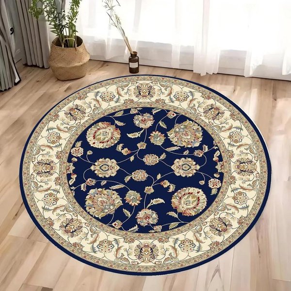 Alfombra Circular Bohemia Retro Lujo Alfombra De Sala De Estar DecoracióN Del Hogar Alfombra Redonda De ÁRea Grande CóModa Esponjosa Estampado Pastoral 120X120CM-image
