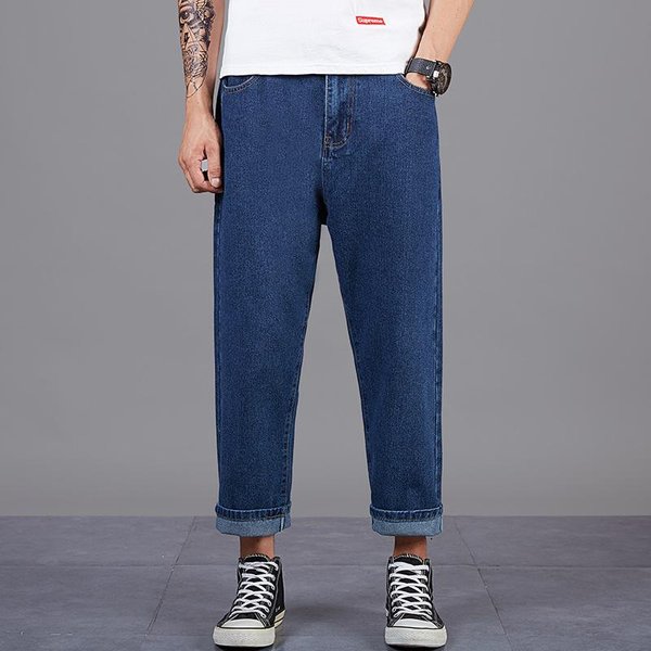 Pantalones Harem Para Hombre Primavera-OtoñO, Corte Holgado, EláSticos Tallas Grandes, Longitud Recortada, Pierna Ancha, Casual 40 Blue-image