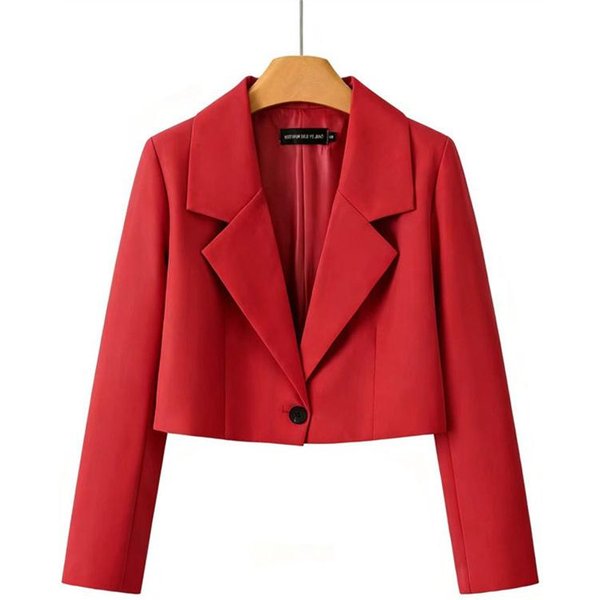 Blazer Corto De Mujer Manga Larga Solapa De Muesca Un BotóN Chaqueta De Traje Corta Para OtoñO L Rojo-image