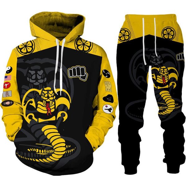 Funny Cobra Kai 3D Print Dres MęSka Fajna Bluza Z Kapturem/Spodnie/Garnitur Hip Hop 2022 Moda Z DłUgim RęKawem Jogging Odzież Sportowa Zestaw Sportowy 3XL White-image