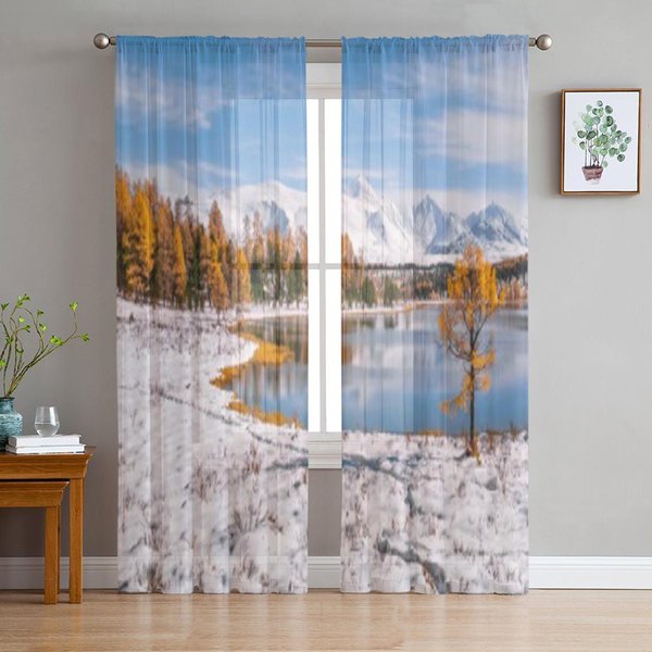 Mezcla De OtoñO E Invierno En Las MontañAs Cortinas Transparentes De Gasa Para Sala De Estar Dormitorio Cortina De Ventana Velos Tul Cortinas 135W X 114H(Cm) Gray-image