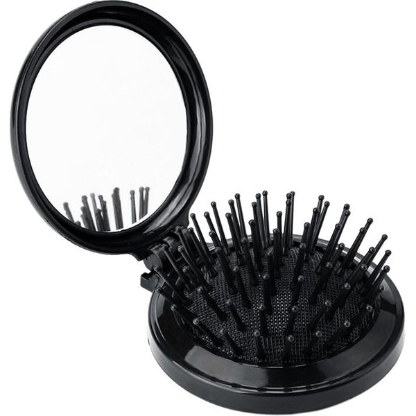 Mini Peine De Bolsillo Con Espejo, Cepillo Plegable, Cepillo De Pelo De Viaje Negro-image