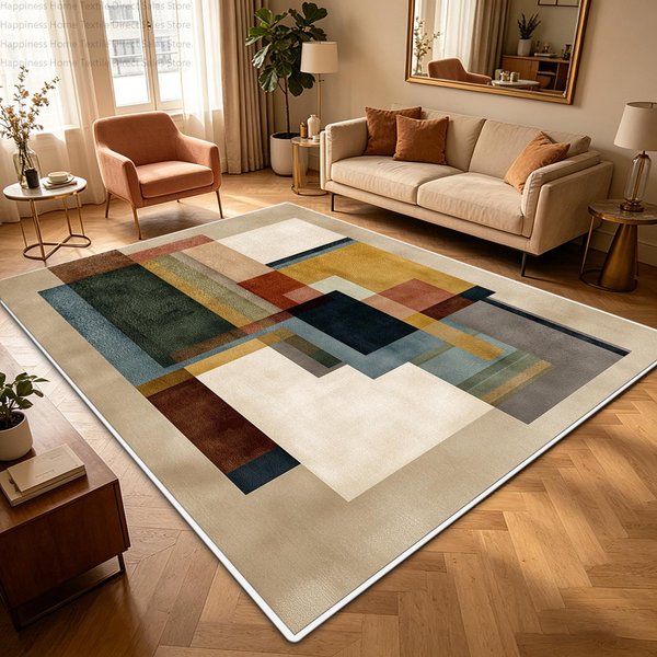 Nordycki Retro CiepłE Kolory Dywan Do Salonu MożNa Prać W Pralce AntypośLizgowy Dekoracja Dywanik Do Sypialni KróTki Welur Gabinet Geometryczna Mata 2.6X3.9Ft(80X120Cm)-image