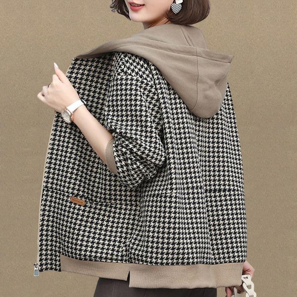 Chaqueta Corta Para Mujer Pata De Gallo PequeñA Fragancia Talla Grande Casual Cortavientos Mamá Primavera Y OtoñO Top XL Caqui-image
