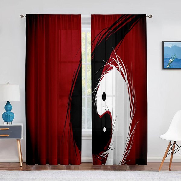Cortinas Con TemáTica Oriental De DragóN Y Yin Yang Para Sala De Estar, DecoracióN Del Hogar, Cortinas Modernas Para Cocina, Dormitorio, 2 Piezas Con Bolsillo Para Varilla 100W130H(Cm)40X51In&Grommet Top-image