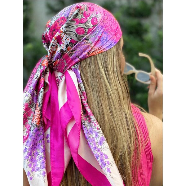 Kwadratowy Jedwabny Szalik W Panterkę Damski Luksusowy Satynowy Drukowany HidżAb Szaliki Pareo Bandana Damski Szal Owijka Opaska Na GłOwę Foulard 90*90Cm 90X90Cm Pink-image
