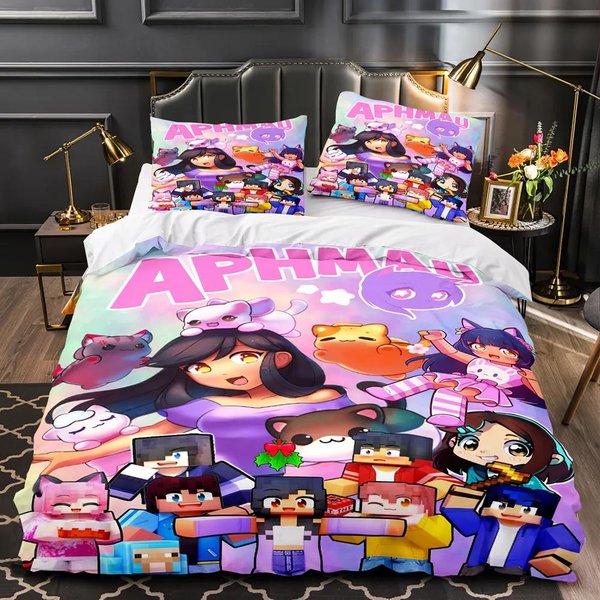 Juego De Cama Aphmau Individual Twin Matrimonial Queen King Size Kawaii Aphmau Juego De Cama Adulto NiñO Dormitorio Juegos De Funda NóRdica Estampado 3D 035 US Full(200X230Cm)-image