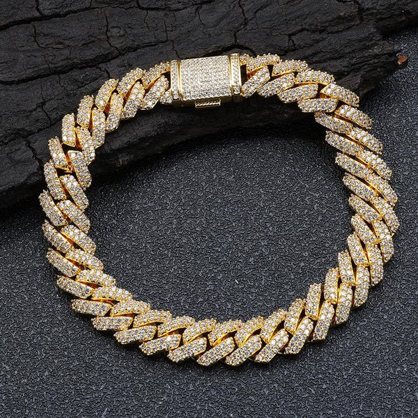 Hhiok Cadena Miami Cubana Doble Fila 10Mm Rombos De Circonita 5A Chapada En Oro De 14K Collar Cubano Iced Out Para Hombres Hip Hop Bling JoyeríA W6702Ww-18K Gold Plated-image