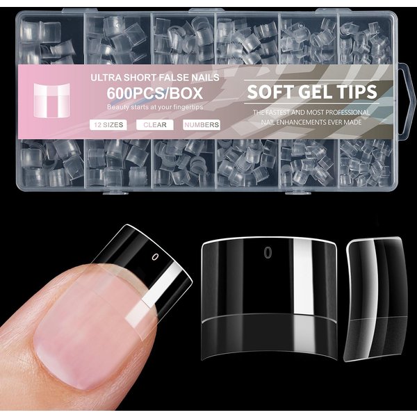 600 Sztuk Bardzo KróTkich Szpiczastych Paznokci Sztucznych Press On Nails Tipsy Do Zdejmowania Rozpuszczaniem Clear Tipsy Do Paznokci 12 RozmiaróW Half Cover Tipsy Do Paznokci Akrylowych Akcesoria Do Paznokci-image