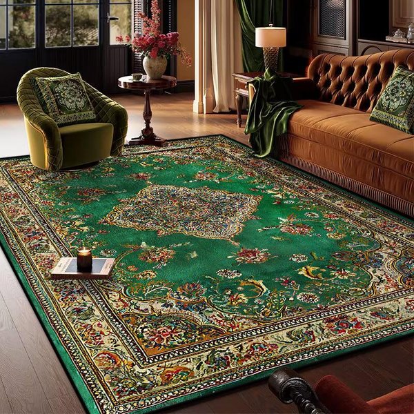 Dywan Retro Boho Perski Zielony Do Salonu Wygodny MięKki AntypośLizgowy Dywan Do Sypialni Klasyczna Mata Pod Drzwi WejśCiowe Zmywalny 120*160Cm-image