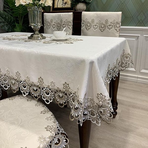 Mantel Para Mesa De Comedor, Cubierta Rectangular Europea, Tela Bordada Redonda, Funda Aislante Para Silla, Juego De Cojines De Encaje 110X110Cm-image