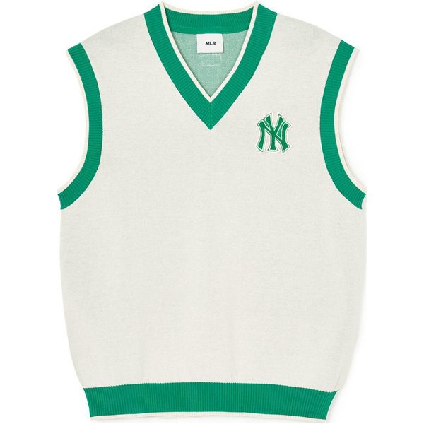 MLB SS24 Chaleco De Punto Con Logo De Los New York Yankees De Cuello En V Unisex Chalecos Crema 3AKPV0341-50CRD L Blue-image