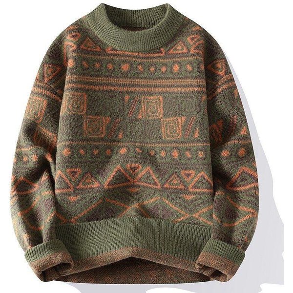 Jesień Zima Nowy Codzienny MęSki Sweter Termiczny Dzianinowy Gruby Z OkrąGłYm Dekoltem Nastolatek LuźNy Modny Sweter Bazowy 4XL BrąZowy-image