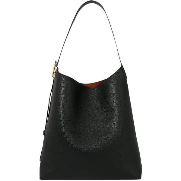 Bolso Cubo De Cuero Para Mujer Con Gran Capacidad Bolso Tote Para Viajes Diarios Bolso Cruzado Al Hombro Negro-image