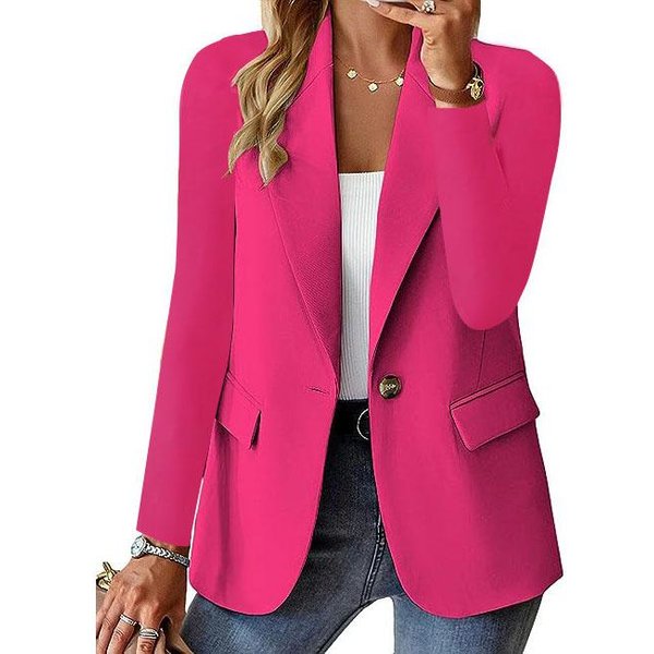 Damska Marynarka Oversize ŻAkiet PłAszcz Garnitur Biznesowy Klapy DłUgi RęKaw Jednolity Guzik Casual Elegancki PłAszcz Modna LuźNa Odzież Wierzchnia Xl-image
