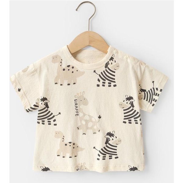 BawełNiany T-Shirt Z KróTkim RęKawem Dla NiemowląT, Na Co Dzień, Ubrania Letnie Dla ChłOpcóW I Dziewczynek, Odzież DziecięCa, Letnie Topy 110Cm Beige-image
