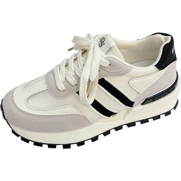 Zapatos Forrest Gump De Suela Gruesa Para Mujer, Nuevos Zapatos Deportivos De Primavera Con Cintura Tipo Gofre Retro, Transpirables Y Combinables 40 Negro-image