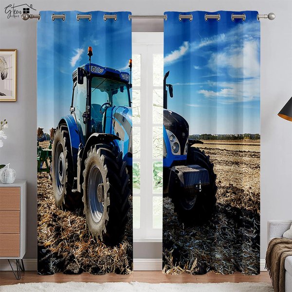 ZasłOny Drukowane 3D Traktor Sypialnia Salon Kuchnia ZasłOny Okienne 100% WłóKno Poliestrowe ZasłOny Dekoracja Domu 2 Szt. W75Xh166(Cm)X2Pcs&Rod Pocket-image