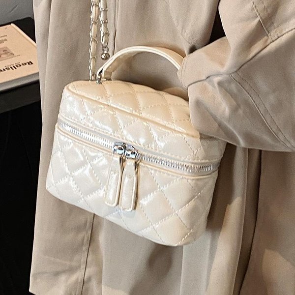 Popular Hilo Bordado Diamante Bolso PequeñO Para Mujer Moda VersáTil Bolso Caja Moda Cadena Bolso Bandolera White-image