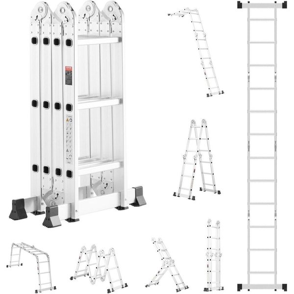 Escalera Plegable Multiusos 7 En 1 De 3 PeldañOs, Altura De Alcance De 12 Pies Para Trabajos-image