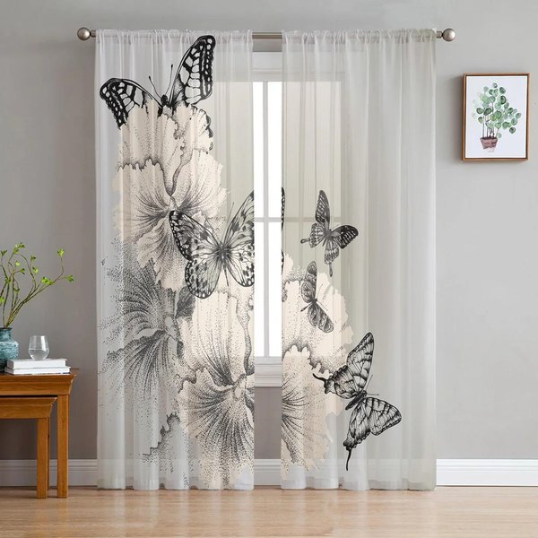 Kolorowe Motyle W KształCie Serca BiałE Szyfonowe ZasłOny Do Salonu Sypialnia Dekoracja Okna Woale Tiulowe ZasłOny W135 X H115Cm X1&Rod Pocket-image