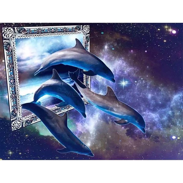 Pintura De Diamantes De DelfíN, Bordado De Diamantes Redondos Completos, ImáGenes De Animales De Diamantes De ImitacióN, DecoracióN Del Hogar 40X50CM-image