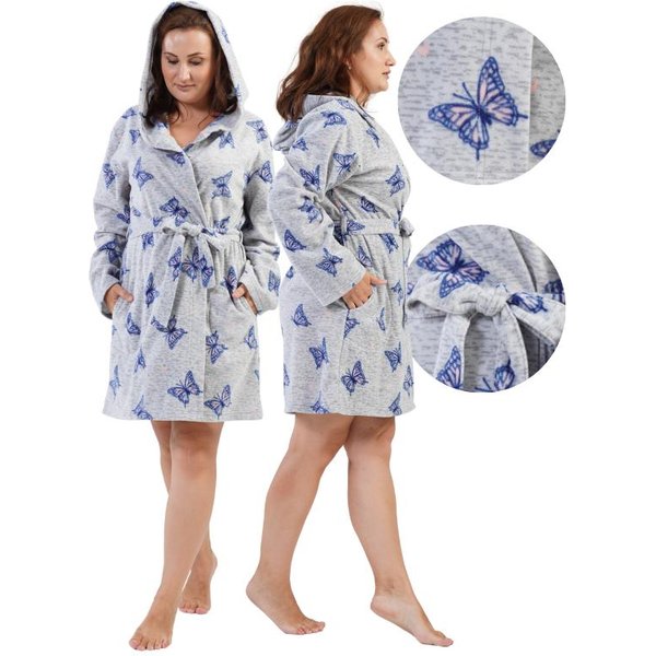 Szlafrok Damski Polarowy Z Kapturem 4Xl WiąZany Z Kieszeniami CiepłY MiłY-image