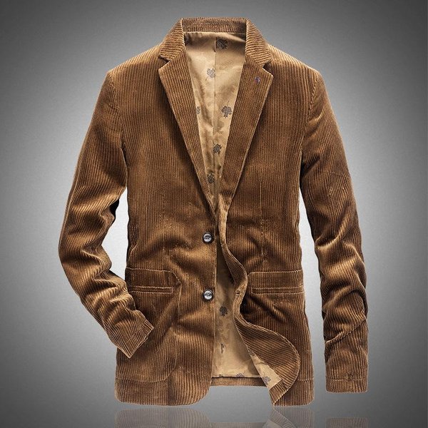 MęSki Jesienny I Zimowy Nowy Garnitur Z Kordu Retro Swobodna PłAska Kurtka MęSki Jednolity Kolor Garnitur 4XL Black-image