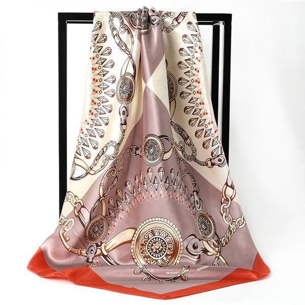 Kwadratowy Jedwabny Szalik 90*90Cm Damski Luksusowy Satynowy HidżAb Szale Damski Szal Chusta Na GłOwę Bandana Foulard Zatyczka Opaska Na GłOwę 90X90Cm Beige-image