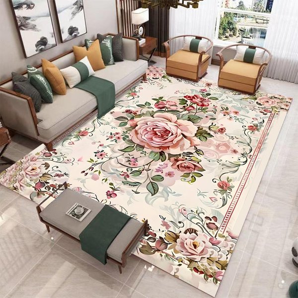 Alfombra De ÁRea Floral Vintage Lujosa Antideslizante Lavable A MáQuina Felpudo Para DecoracióN De Sala De Estar Dormitorio Oficina Alfombra Lavable 50X80Cm-image