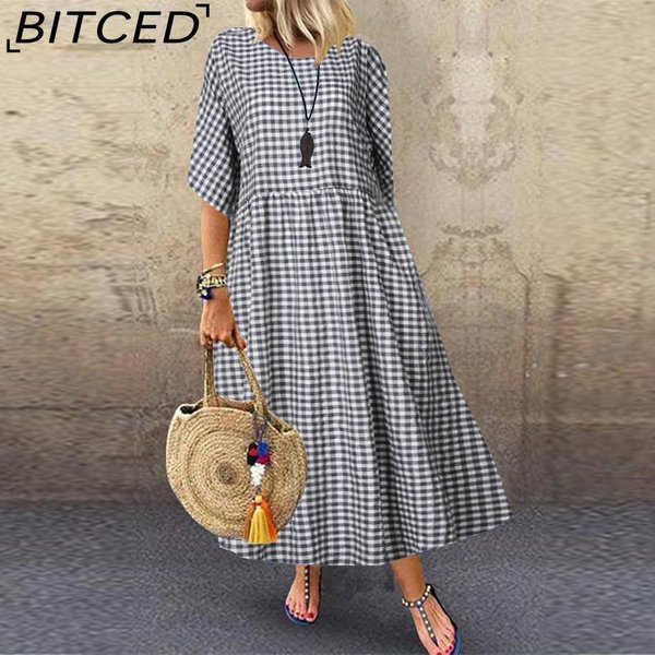 Bitced Vestidos Casuales De Moda Para Mujer Verano Primavera Manga Corta Cuello Redondo Xxxxl-image