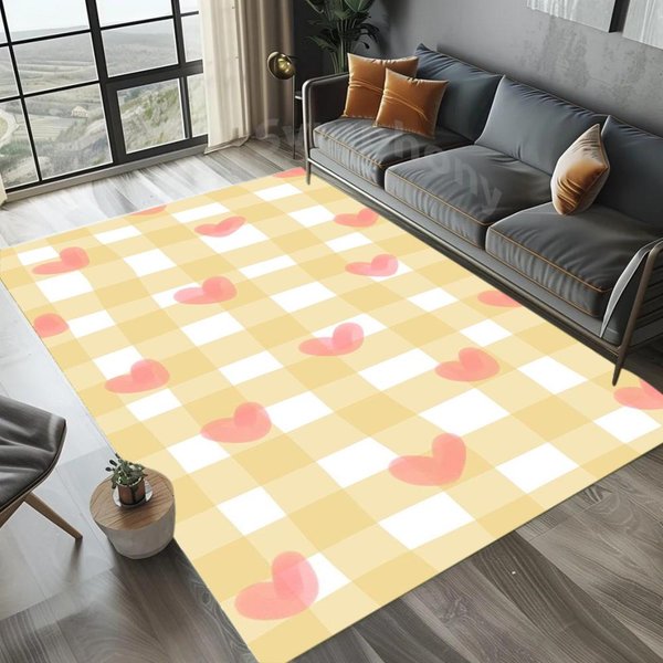 Kratkowany WzóR Serca Dywanik Obszarowy Uroczy SłOdki WzóR AntypośLizgowy Zmywalny Dywan Do Sypialni Salonu Pokoju Dziewczynki Dekoracja Domu 50X80Cm-image
