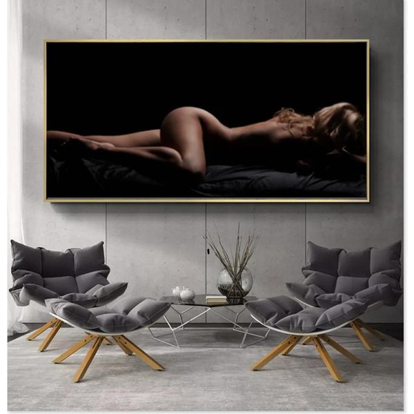 Modern Art Obraz Olejny Kobieta Nago Czarny PłóTnie Malarstwo Plakaty I Reprodukcje Home Sypialnia Dekoracje ŚCienne Malarstwo 60*170Cm-image