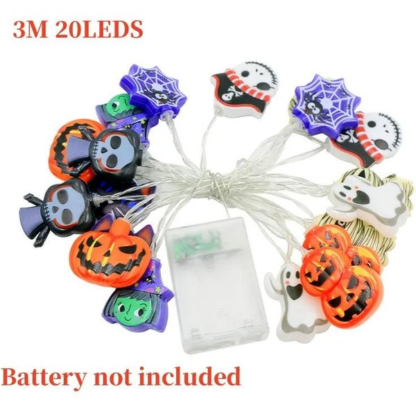 DłUgość 3M 20 LED Lampki Sznurowe Na Imprezę Halloweenową Duch Dynia Kot PajęCzyna Dekoracja Lampka Nocna Halloweenowa Dekoracja WewnęTrzna ZewnęTrzna Beige-image