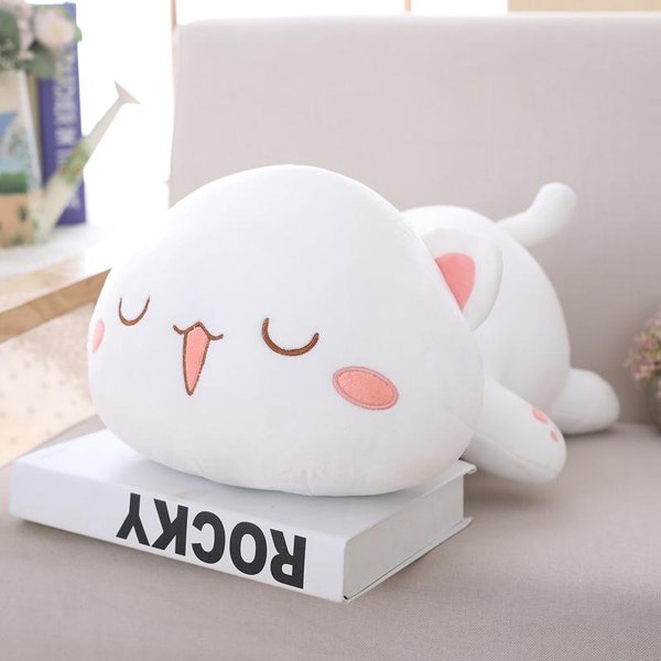 1 Szt. Kawaii LeżąCy Kot Pluszowe Zabawki Wypchana Urocza Lalka Kotek Urocza Poduszka ZwierzęCa MięKka KreskóWkowa Poduszka Pod Plecy Prezent ŚWiąTeczny Dla Dzieci 35Cm-image