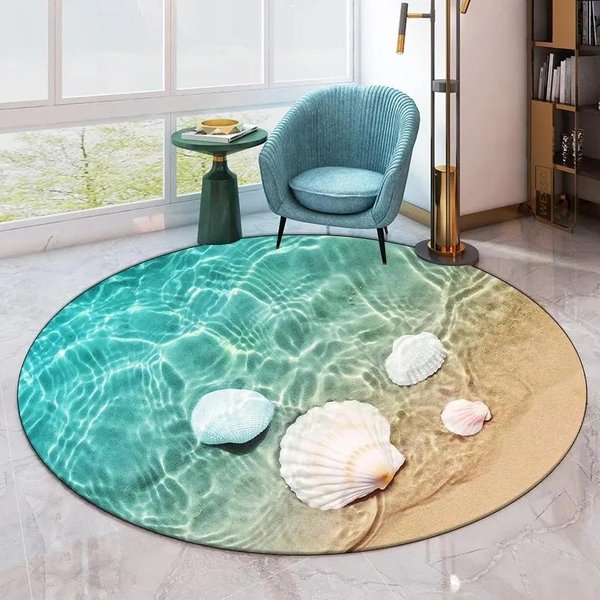WzóR PlażA Morska OkrąGłY Dywan Salon Sofa AntypośLizgowa Mata PodłOgowa Dekoracja Domu Sypialnia ŁAzienka ChłOnna Mata PodłOgowa 40X40Cm Blue-image