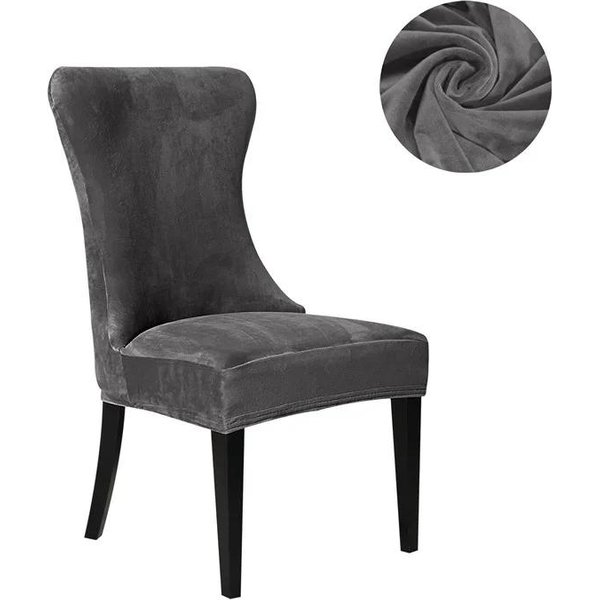 1PC Funda De Silla De Terciopelo Suave Color SóLido Lavable Funda EláStica Para Asiento Funda Para Silla De Respaldo Alto Sin Brazos Comedor El Boda 1Pc Gray-image
