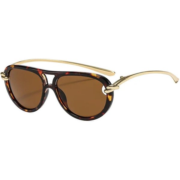 Gafas De Sol Piloto De Doble Puente De DiseñAdor De Marca De Lujo Para Mujer Hombre ProteccióN UV400 Lentes Ovaladas Huecas Gafas De Sol De Moda Brown-image
