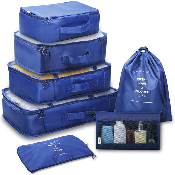 7 Uds Cubos De Embalaje Bolsas De Embalaje De Viaje Organizadores De Equipaje Bolsas De Malla Bolsa De Aseo Bolsa De Ropa Interior Azul Oscuro-image