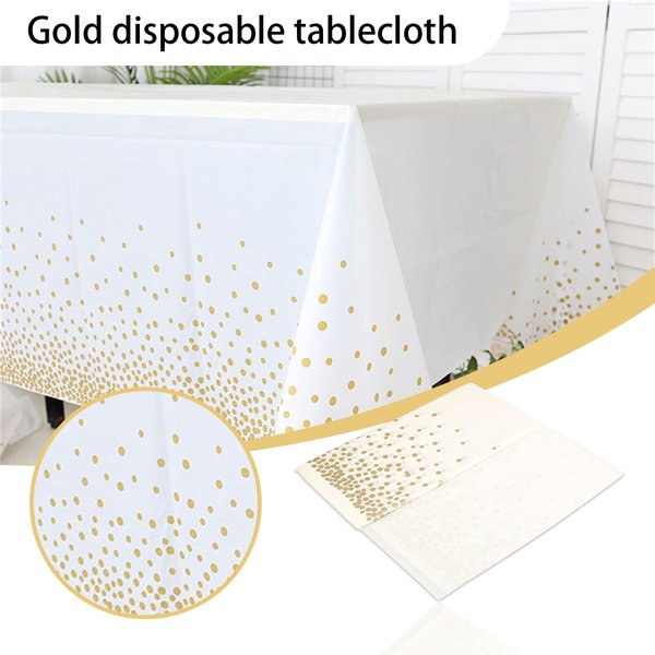 Mantel De PláStico Desechable Rectangular Cubierta De Mesa Para Fiesta Mantel Impermeable Con Puntos Dorados Para DecoracióN De Boda Fiesta De CumpleañOs-image
