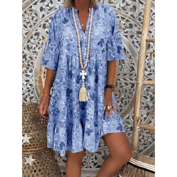 Vestido De Verano Con Estampado Floral, Manga Larga, Informal, Holgado, Con Cuello En V, Talla Grande, A La Moda Para Mujer XL Gray-image