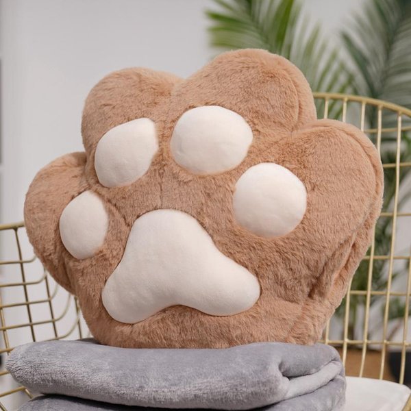 Kawaii ZwierząTko ŁApa NiedźWiedzia Poduszka Urocza Pluszowa ŁApa Kota Ogrzewacz Do RąK Pluszowy Koc WystróJ Domowego KrzesłA Prezent Dla Dzieci 40X35Cm With Blanket-image