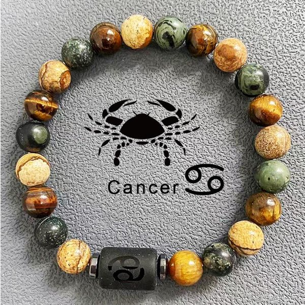 Naturalne Koraliki Bransoletki 12 Horoskop SzczęśCie Naturalny Kamień Tygrysie Oko Zodiak Bransoletka Z KoralikóW Dla Kobiet MężCzyzn Black-image