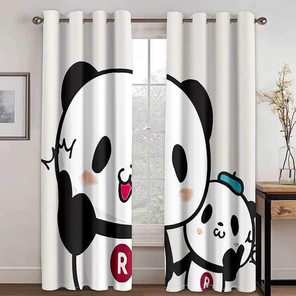 Cortinas De Ventana Animadas De Panda Para HabitacióN Infantil Sala De Estar Pasillo Tratamientos Cocina DecoracióN Del Hogar Cortinas Persianas 2 Piezas W50 X H130(Cm)X2&Grommet Top-image