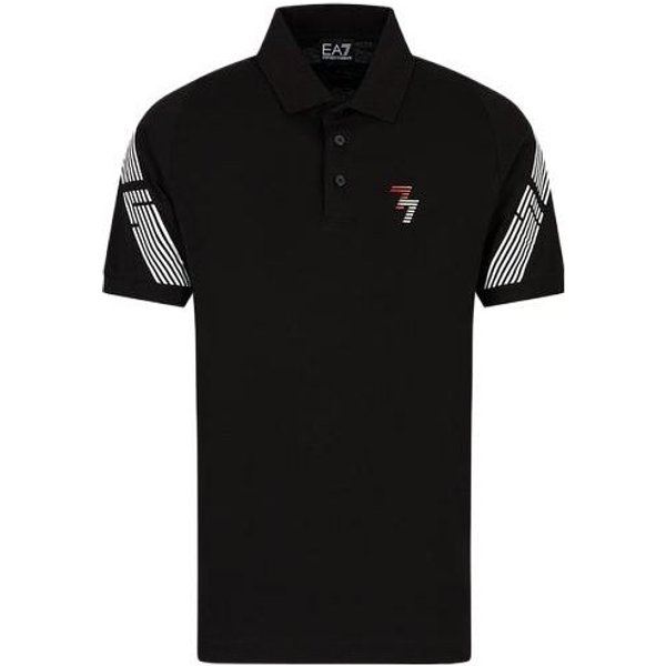 Emporio Armani EA7 SS23 Camisa Polo De Manga Corta Con Estampado De Rayas Para Hombre Tops Negro 3RPF51-PJ3BZ-1200 L-image