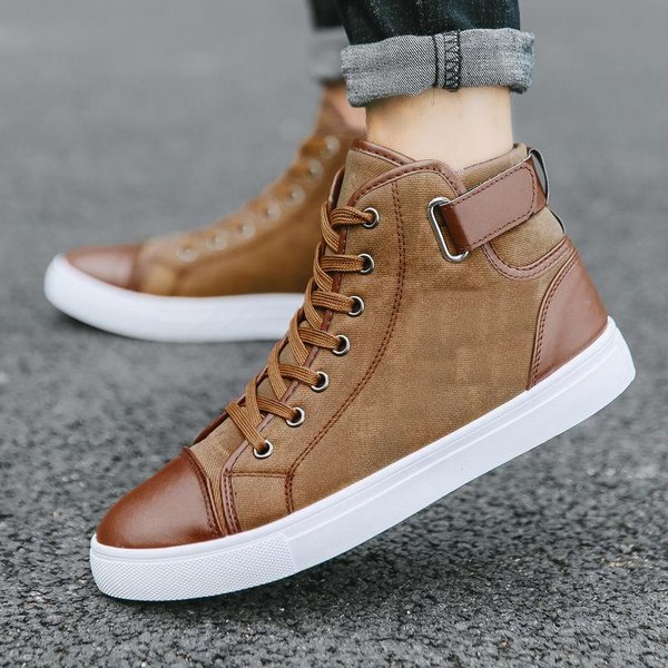 MęSkie Trampki MęSkie SkóRzane Buty Do Skateboardingu MęSkie Gruba Podeszwa AntypośLizgowe Studenckie Wysokie Buty Sportowe Hombre MęSkie Obuwie 39 Brown-image
