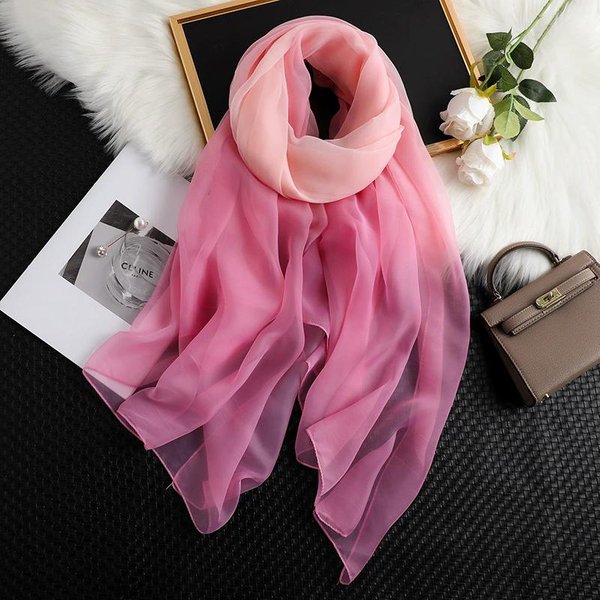 Bufanda De Seda Floral Para Mujer Verano Hiyab Bandana Protectora Del Sol Foulard Diadema Femenina Bufandas CáLidas De Pashmina Echarpe Chal Envoltorio Grande 135X180Cm Pink-image